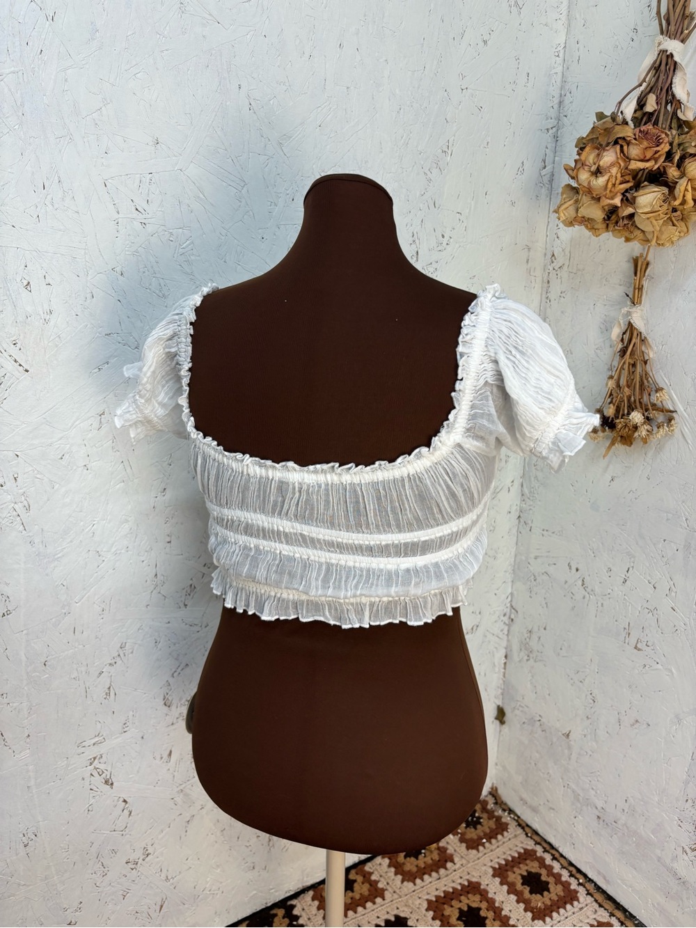 Free People One Cheri Smocked Cotton Crop Feminine Cottagecore Top Medium - Picture 3 of 5